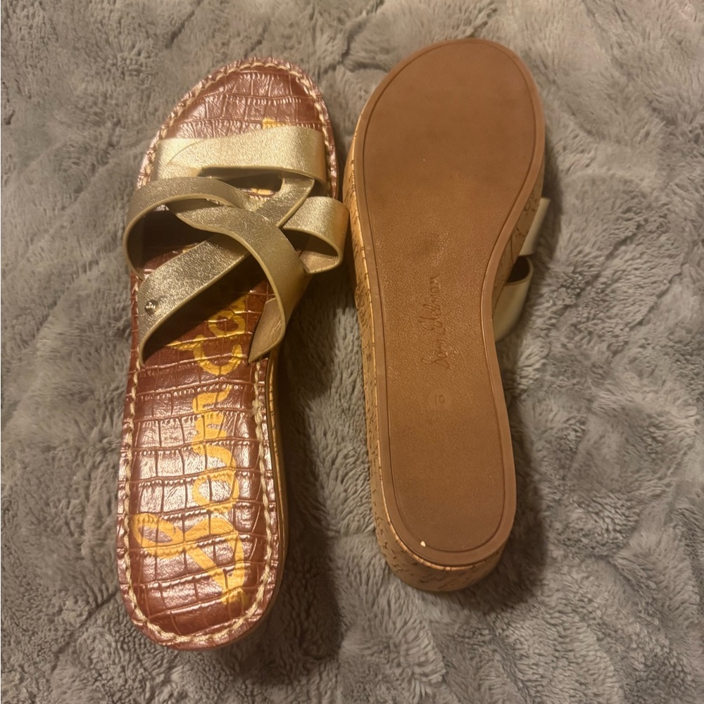 Sam Edelman Gold and Brown Sandals with Decorative Detail